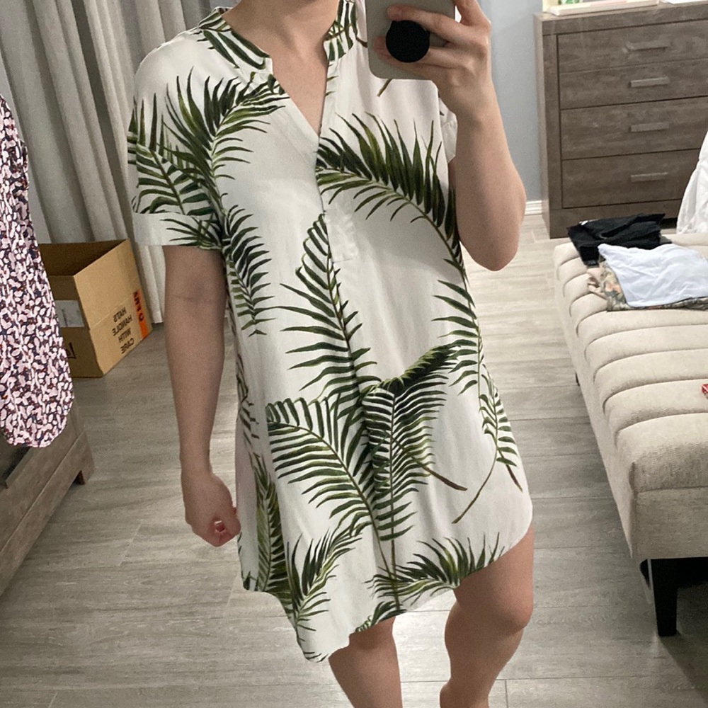 H&M palm leaf print shift dress